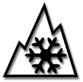 Outline of a mountain with a snowflake inside.