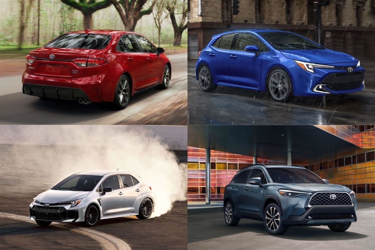 All four 2025 Toyota Corolla car types are modelled in this photo.