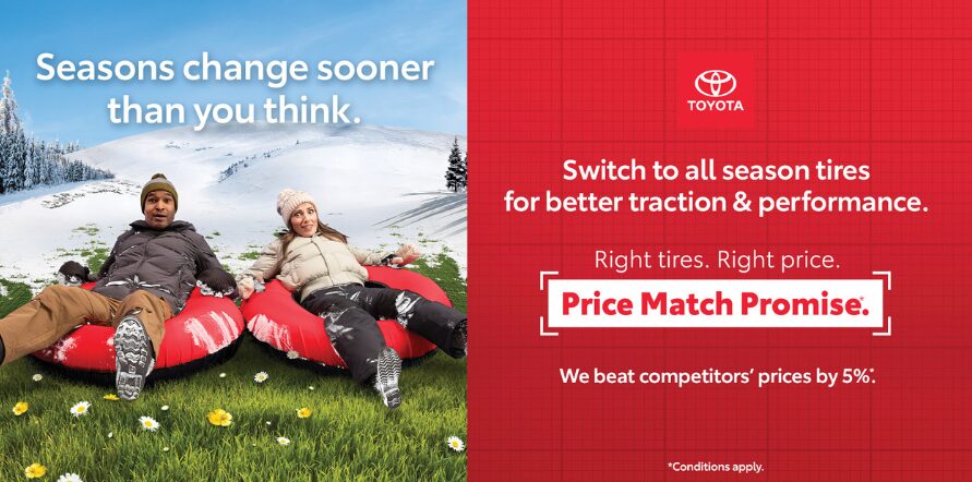 A graphic that says "Tire Match Promise" over a red background with more details about the offer.
