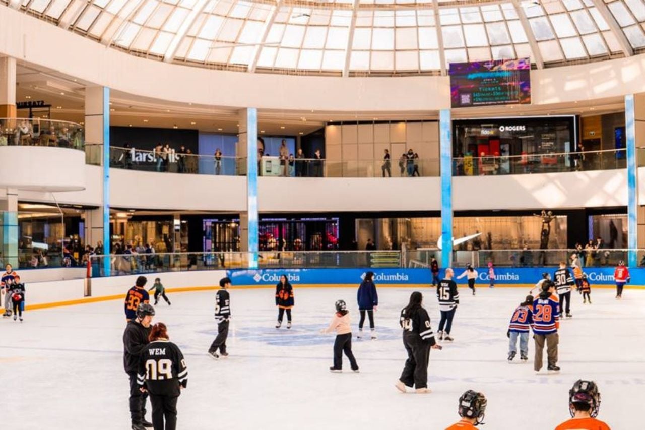 People skate on the large skating rink, The Ice Palace, at WEM.