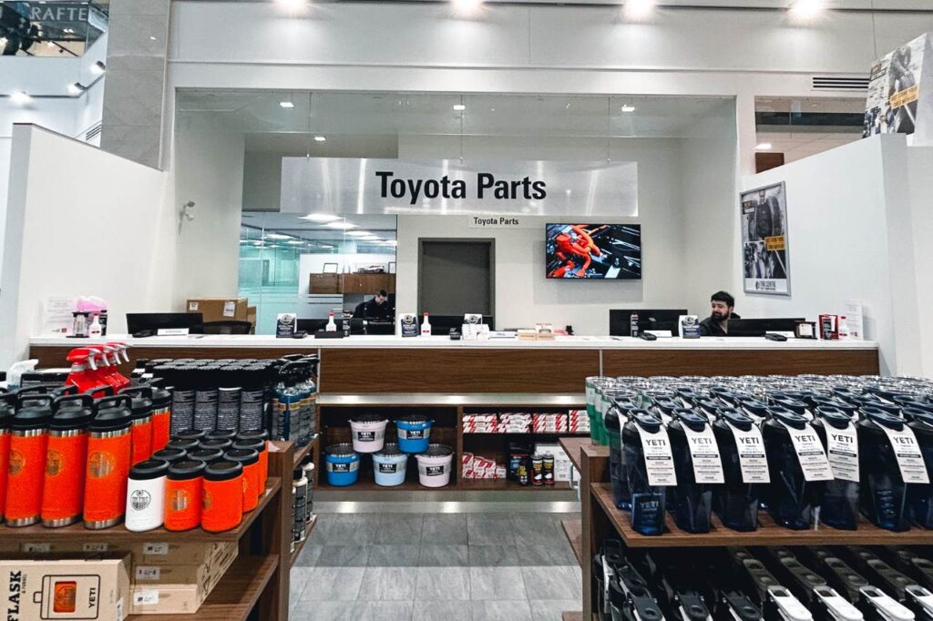 The Parts Department front desk inside the West Edmonton Mall Toyota dealership.